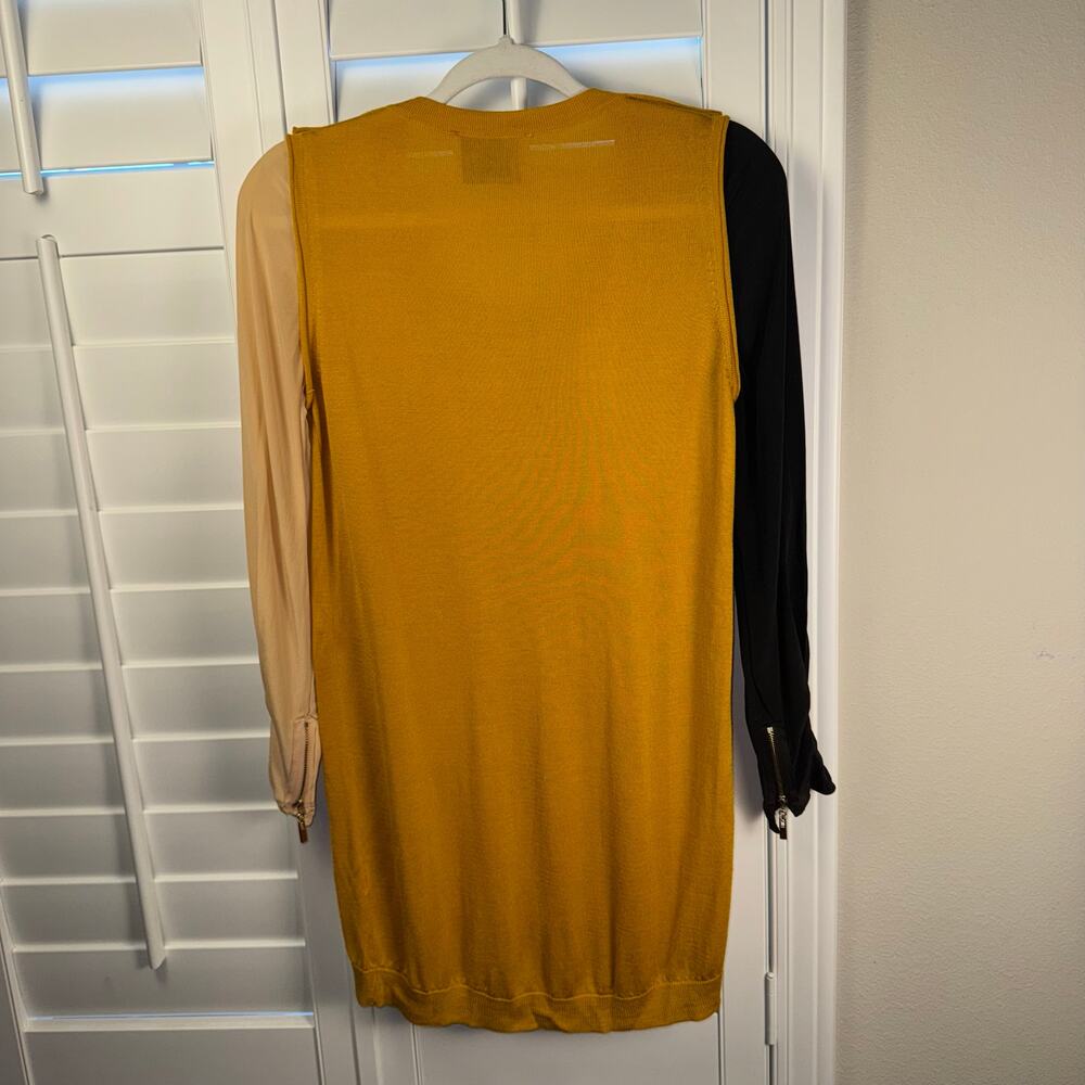 3.1 Philip Lim Mustard Yellow Sweater Vest Tunic with Sheer Sleeves Size Small